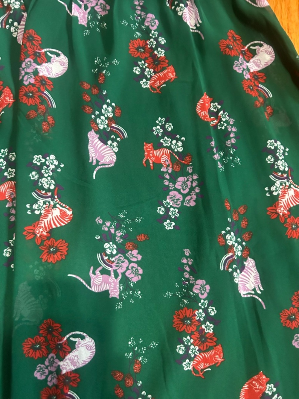 ModCloth Green Cats Dress XL Fully Lined Knee Length Whimsy Fairy Cute Kitchy - Picture 4 of 12